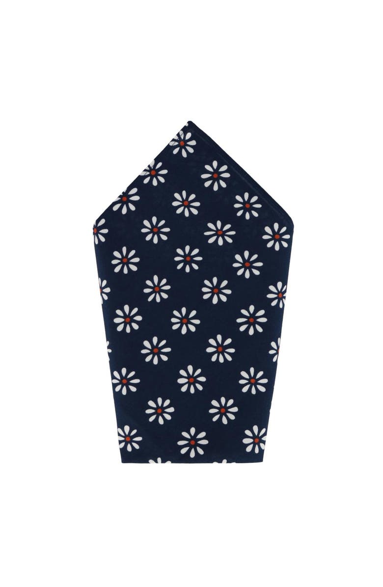 Trafalgar Mary's Rose Daisy Cotton Handkerchief, Main, color, Navy