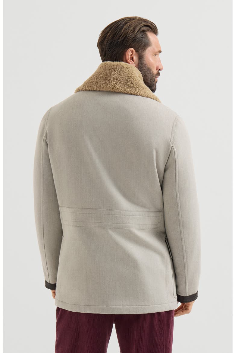 Wool and cashmere cavalry coat with thermore® padding and shearling collar, Alternate, color, Grey