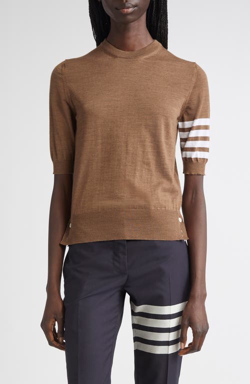 Thom Browne 4-bar Short Sleeve Wool Blend Sweater In Brown