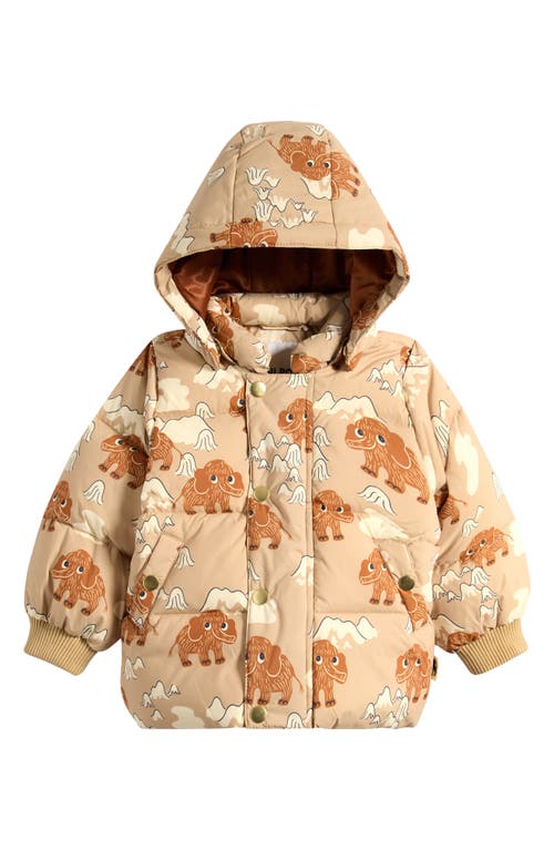 Mini Rodini Mammoth Print Puffer Coat In Neutral