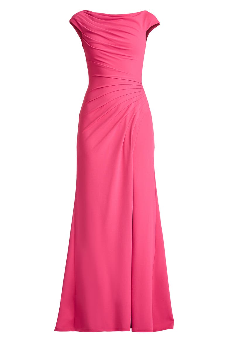 Ruched Cap Sleeve Gown, Alternate, color, CABARET