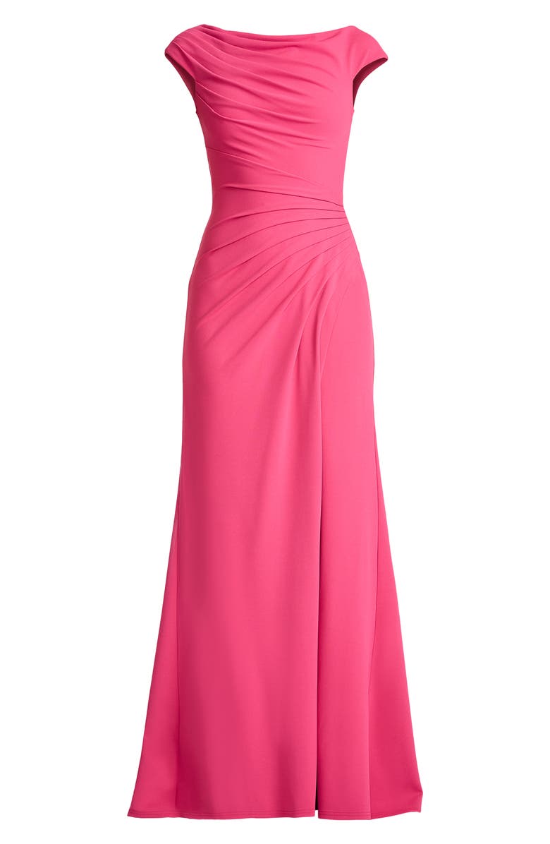 Tadashi Shoji Ruched Cap Sleeve Gown, Alternate, color, Cabaret