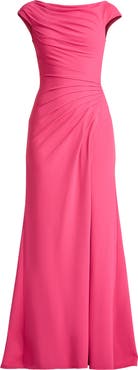 Tadashi Shoji Ruched Cap Sleeve Gown