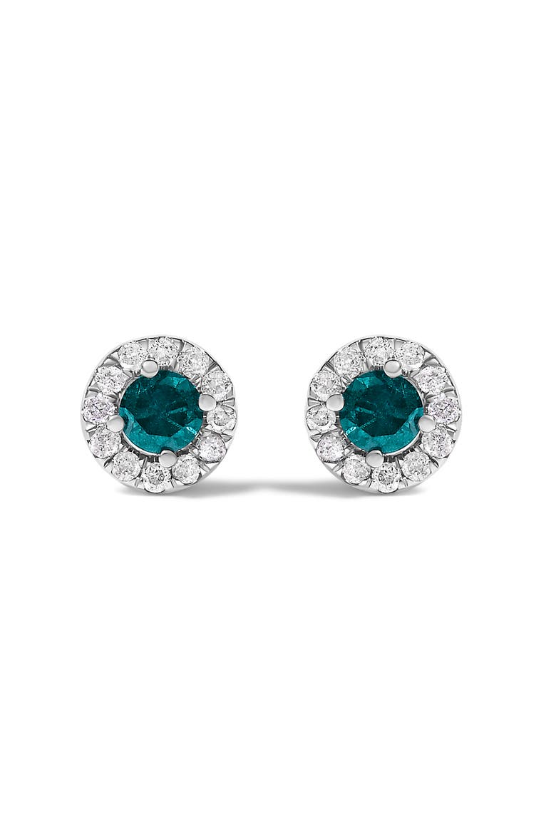Silver 1/2 Cttw Blue Diamond Halo Stud Earring, Main, color, Silver