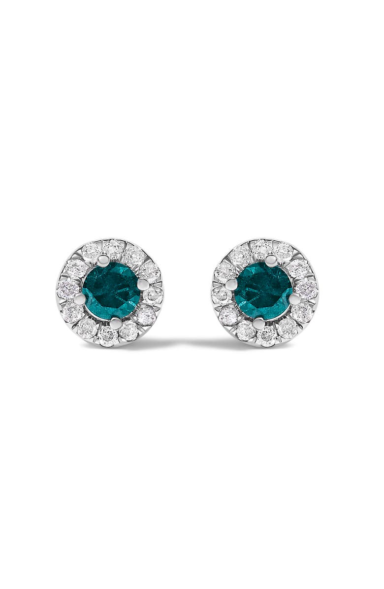 Haus of Brilliance Silver 1/2 Cttw Blue Diamond Halo Stud Earring, Main, color, Silver
