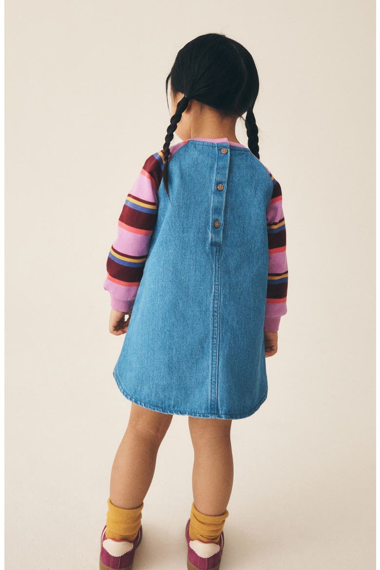 Kids' Stripe Sleeve Denim Dress, Alternate, color, BLUE