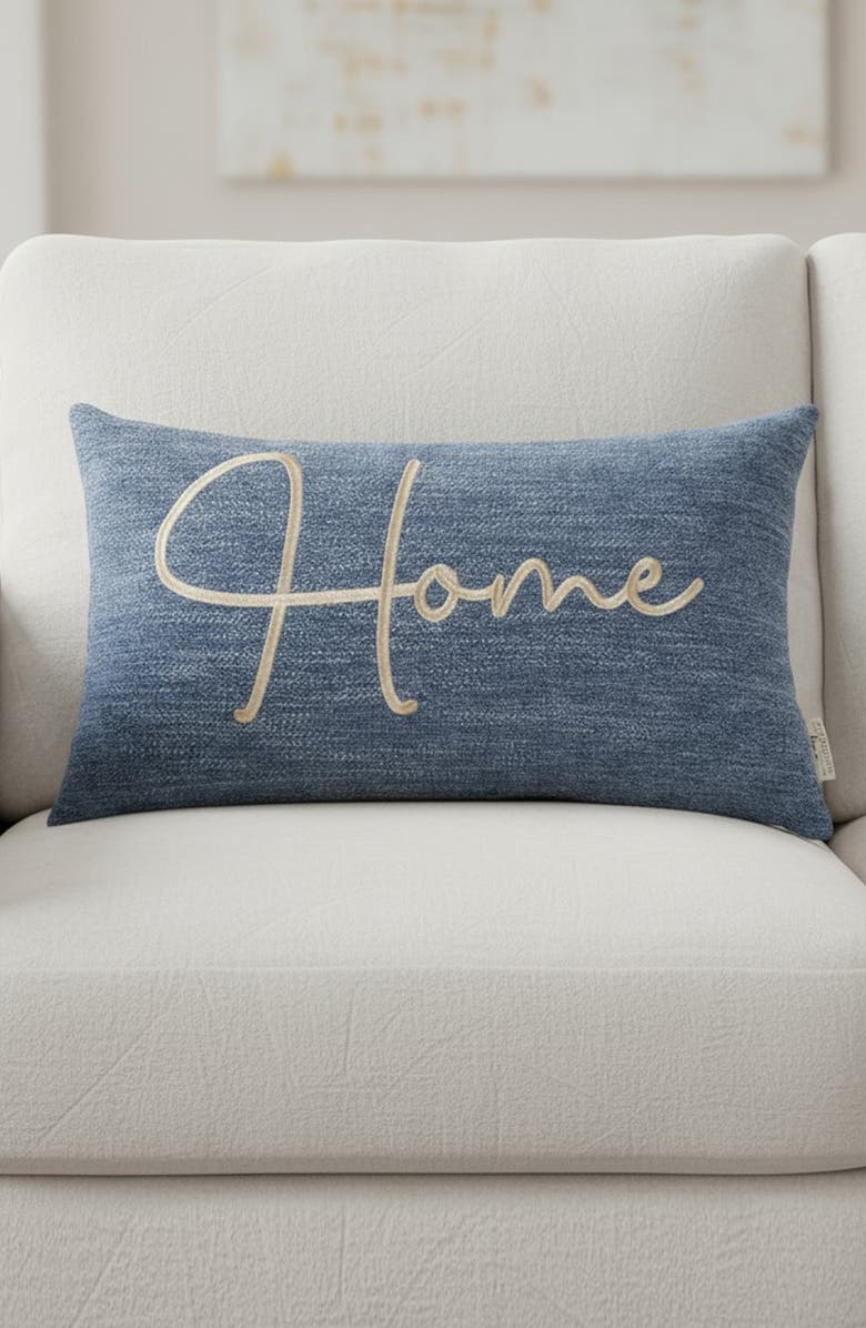 STUDIOCHIC Sentiments Home Embroidered Accent Pillow, Alternate, color, Indigo