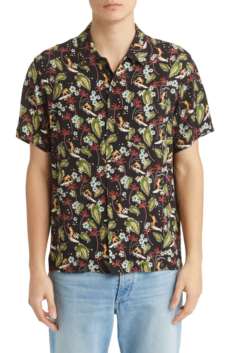A.P.C. Lloyd Floral Short Sleeve Button-Up Camp Shirt, Main, color, 