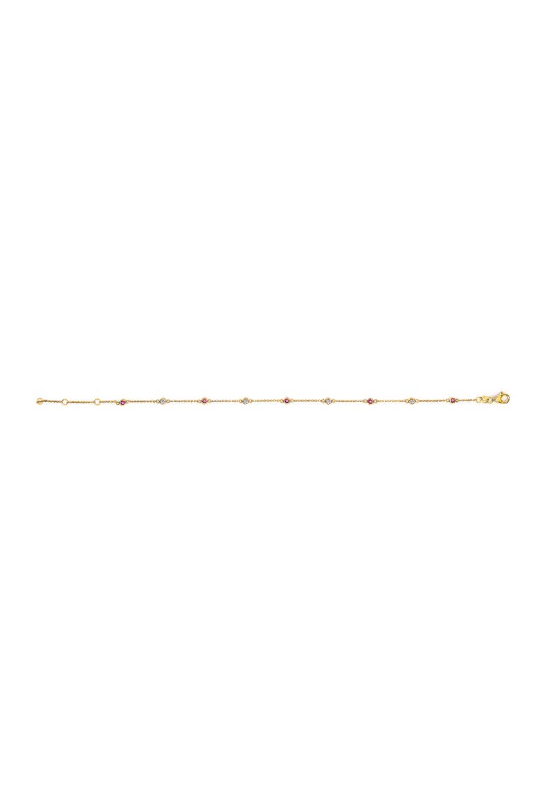 14K Yellow Gold Alternating Red Ruby and White Diamond Bezel Station Chain Bracelet, Alternate, color, Yellow