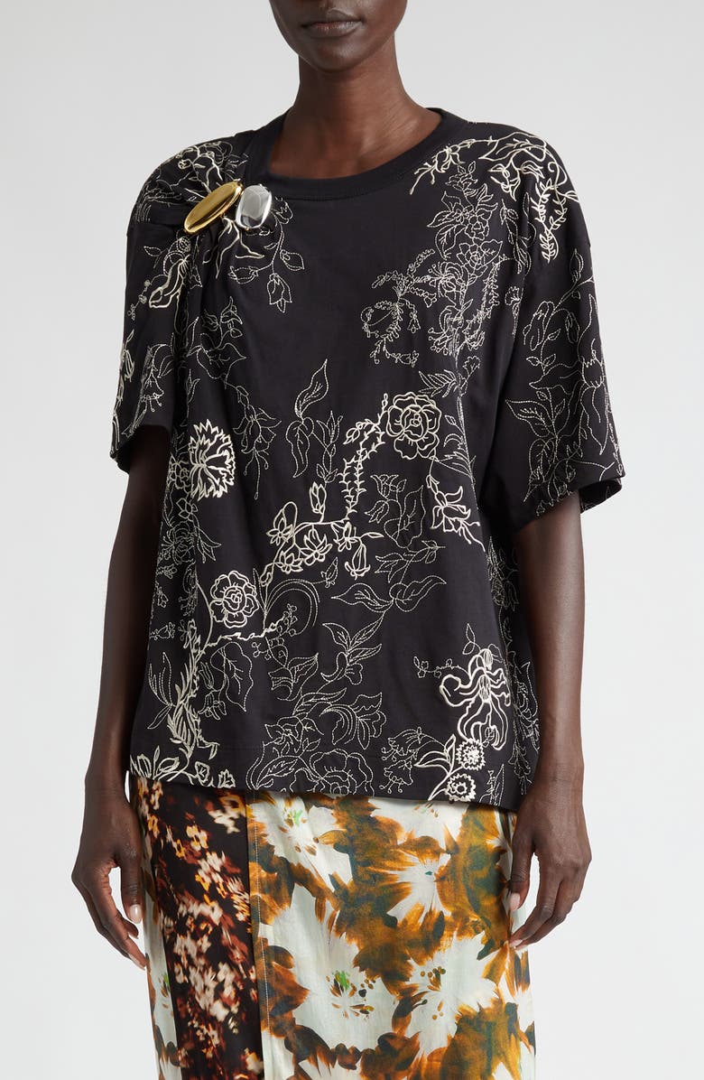 Dries Van Noten Hevent Floral Embroidered T-Shirt, Main, color, 