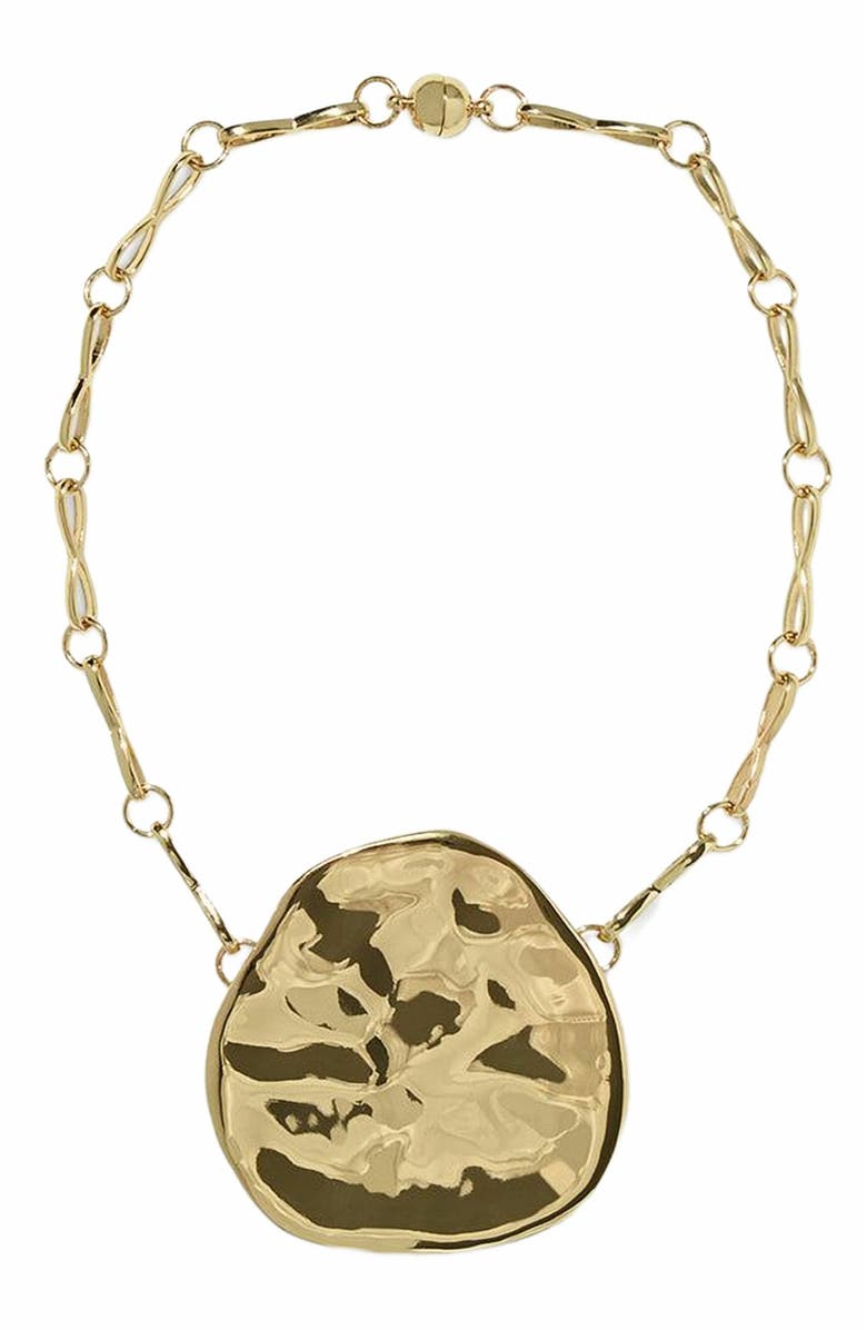 WeWoreWhat Hammered Plate Necklace, Main, color, Gold