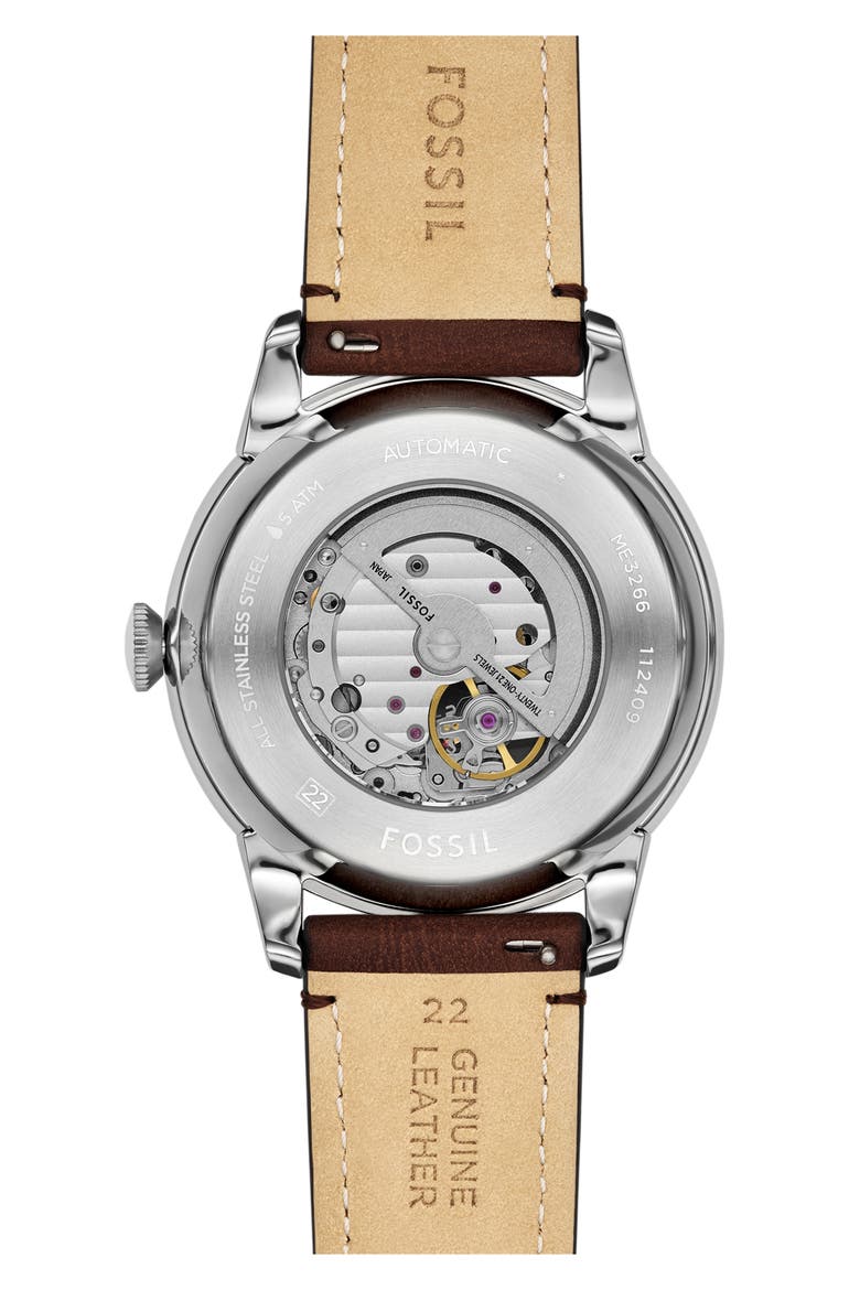 Townsman Automatic Leather Strap Watch, 44mm, Alternate, color, BROWN