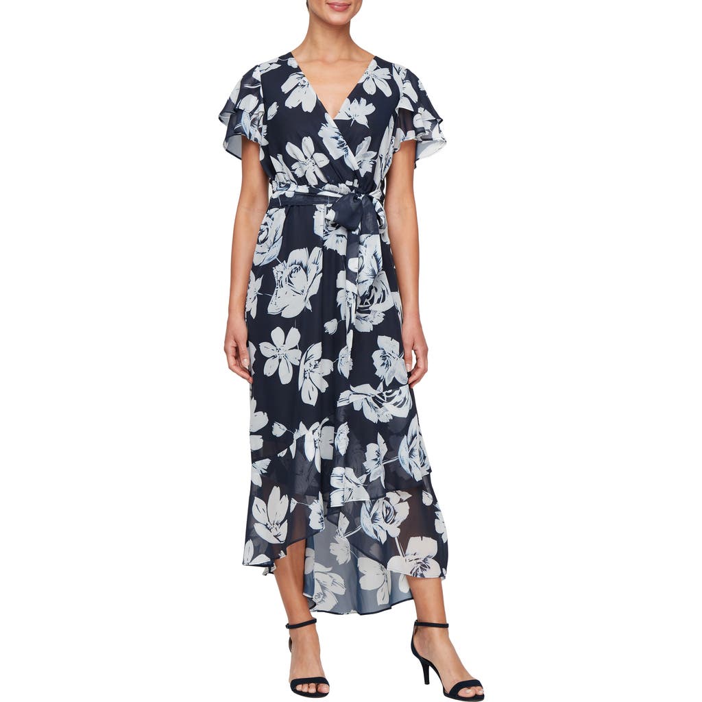 Shop Sl Fashions Floral Flutter Sleeve Faux Wrap Dress