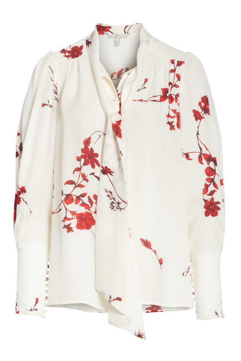 Angeletta Tie Neck Floral Silk Blouse, Alternate, color, PORCELAIN