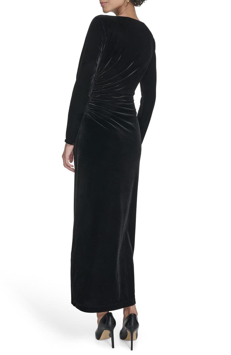 Calvin Klein Long Sleeve Ruched Velvet Gown, Alternate, color, Black