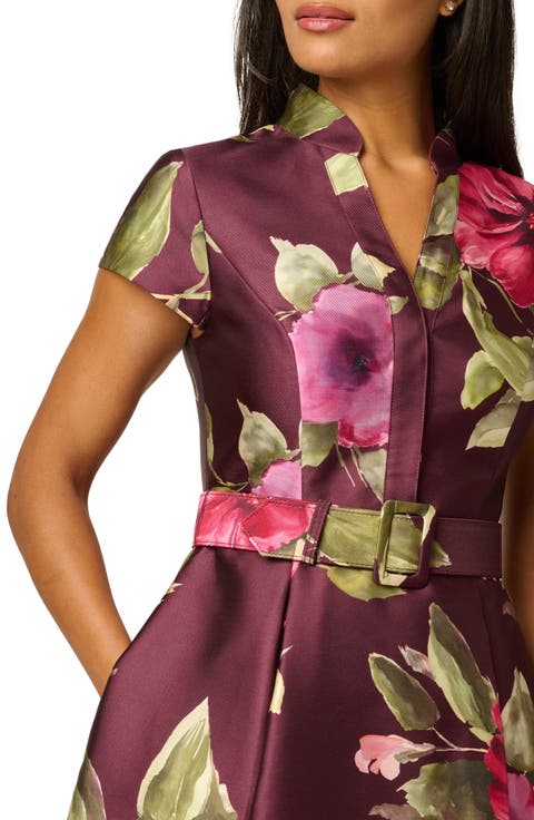 Floral Belted Mikado Gown