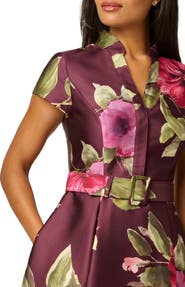 Adrianna Papell Floral Belted Mikado Gown