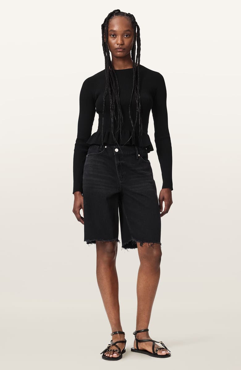 AllSaints Jas Rib Knit Peplum Sweater, Alternate, color, Black