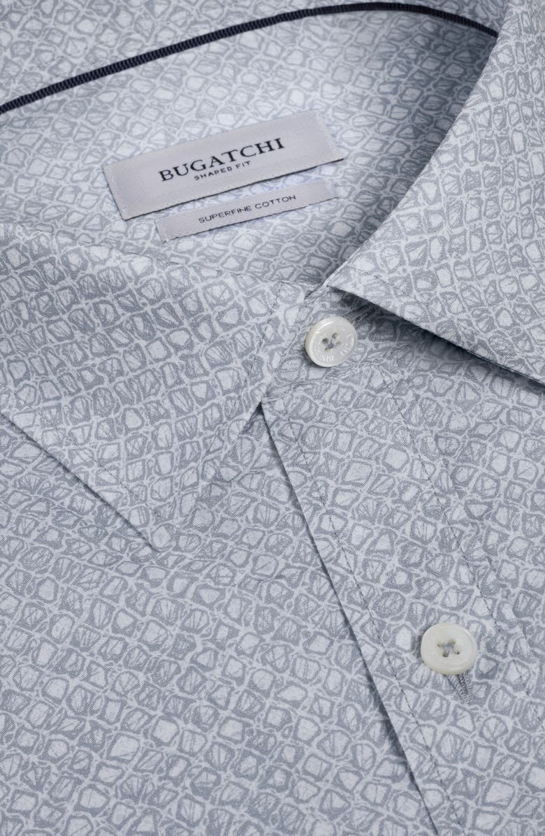 Bugatchi Julian Shaped Fit Geo Print Cotton Button-Up Shirt, Alternate, color, Shark