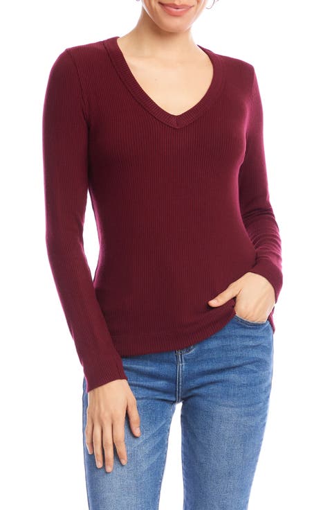 Karen Kane Rib V-Neck Long Sleeve Top