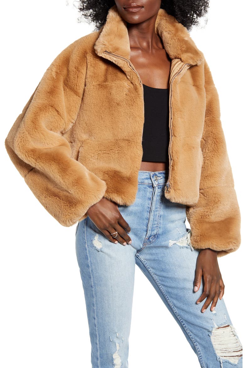 Xander Faux Fur Jacket, Main, color, TAN