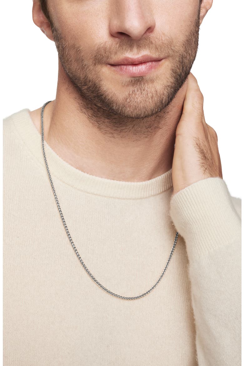 Men's Wheat Chain Necklace in 18K Yellow Gold or Sterling Silver, 2.5mm, Alternate, color, STERLING SILVER