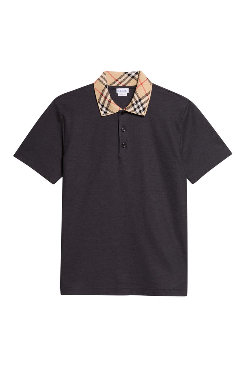 Evan Check Collar Cotton Piqué Polo, Alternate, color, CHARCOAL MELANGE