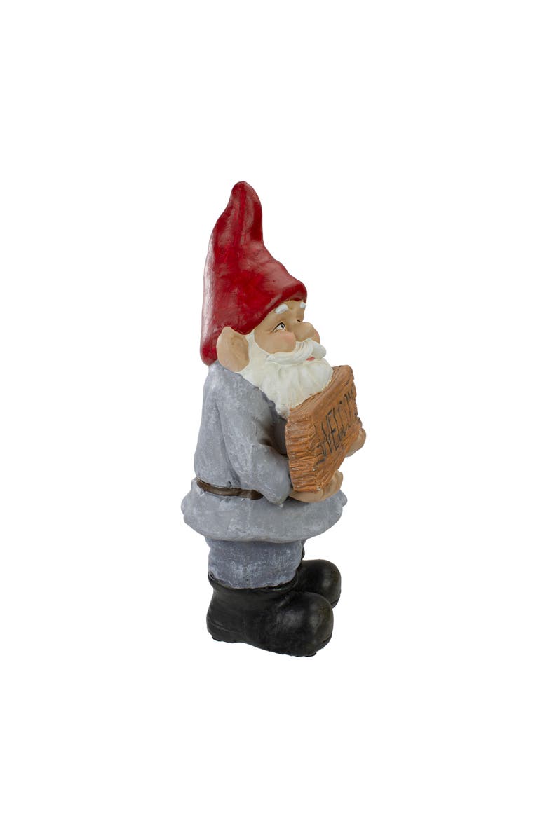 Northlight 17" Gnome with Welcome Sign Outdoor Garden Statue, Alternate, color, Red