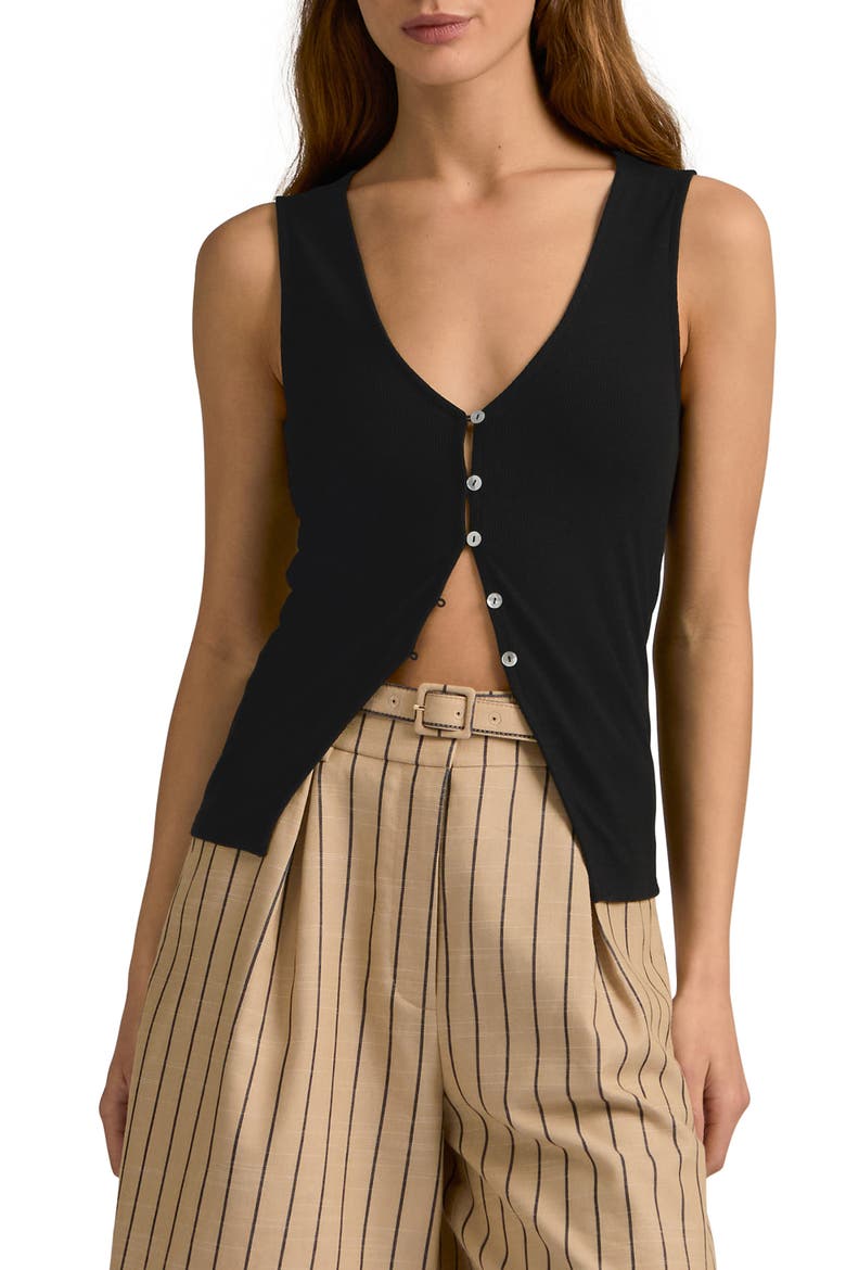 The Good Luck Rib Button-Up Cutout Top, Main, color, BLACK