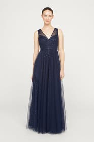 Theia Kiana Beaded V-Neck Gown