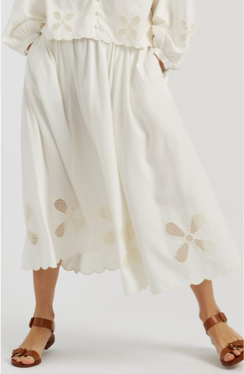 Chinti & Parker Linen-Blend Broderie Skirt, Main, color, Cream