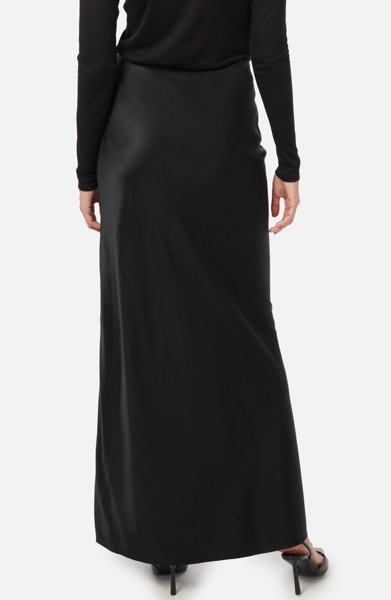 Slit Hem Stretch Silk Charmeuse Maxi Skirt - image 2