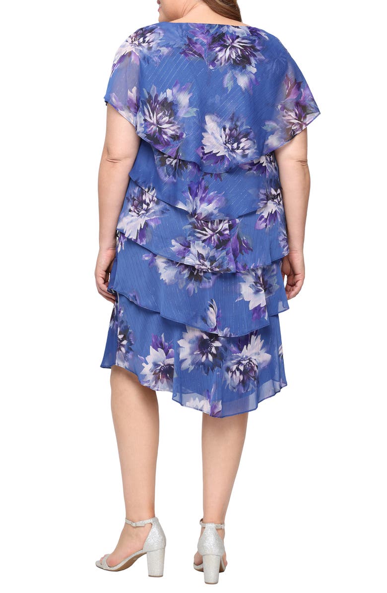 SL FASHIONS Floral Metallic Stripe Tiered Cocktail Dress, Alternate, color, 