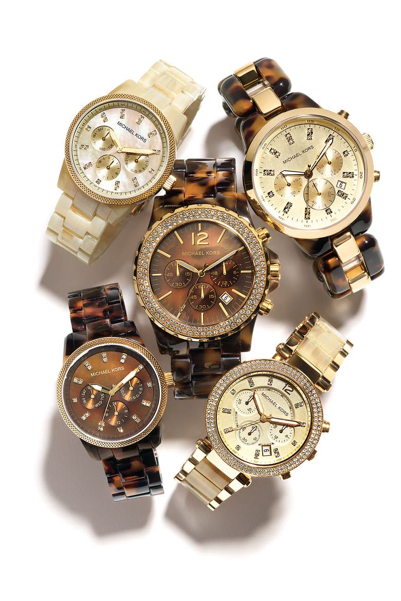 Michael Kors 'Madison' Crystal Bezel Watch, Alternate, color, TORTOISE