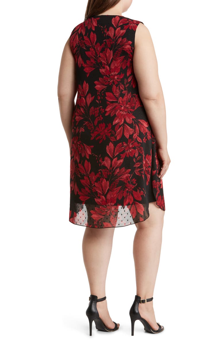 Connected Apparel Floral Chiffon Overlay Cape Dress, Alternate, color, Red