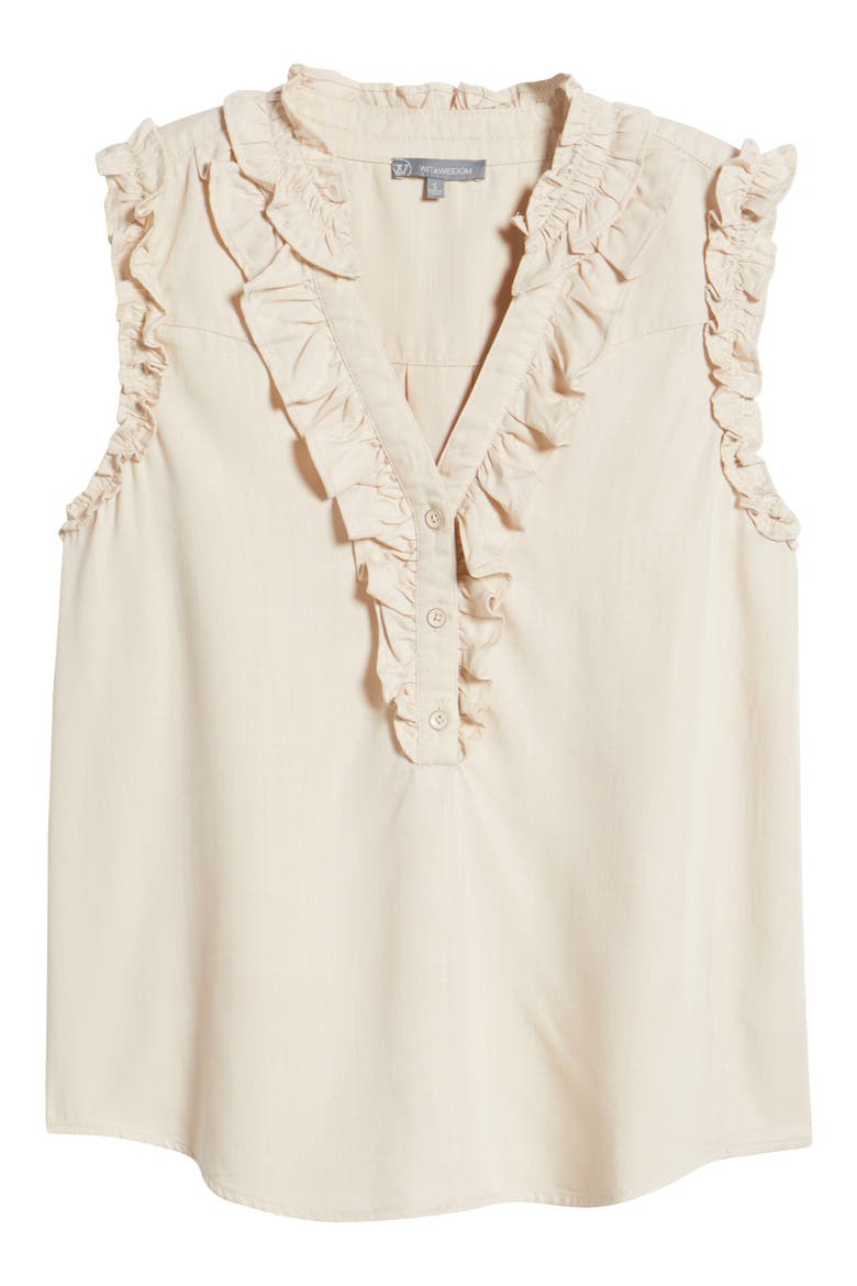Ruffle Accent Sleeveless Top, Alternate, color, MACADAMIA