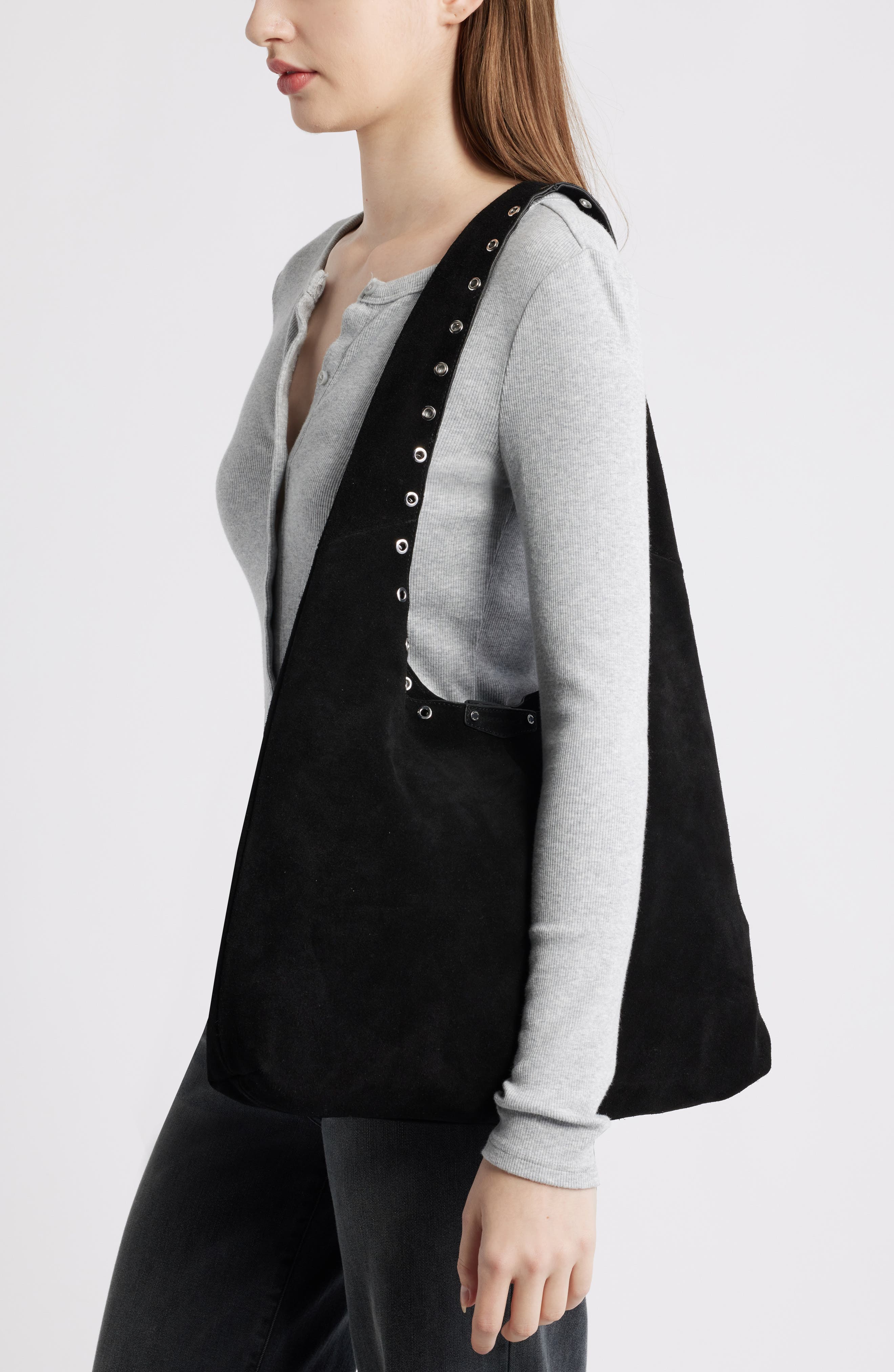 Rebecca Minkoff Industry Suede Slouchy Hobo Bag, Alternate, color, Black