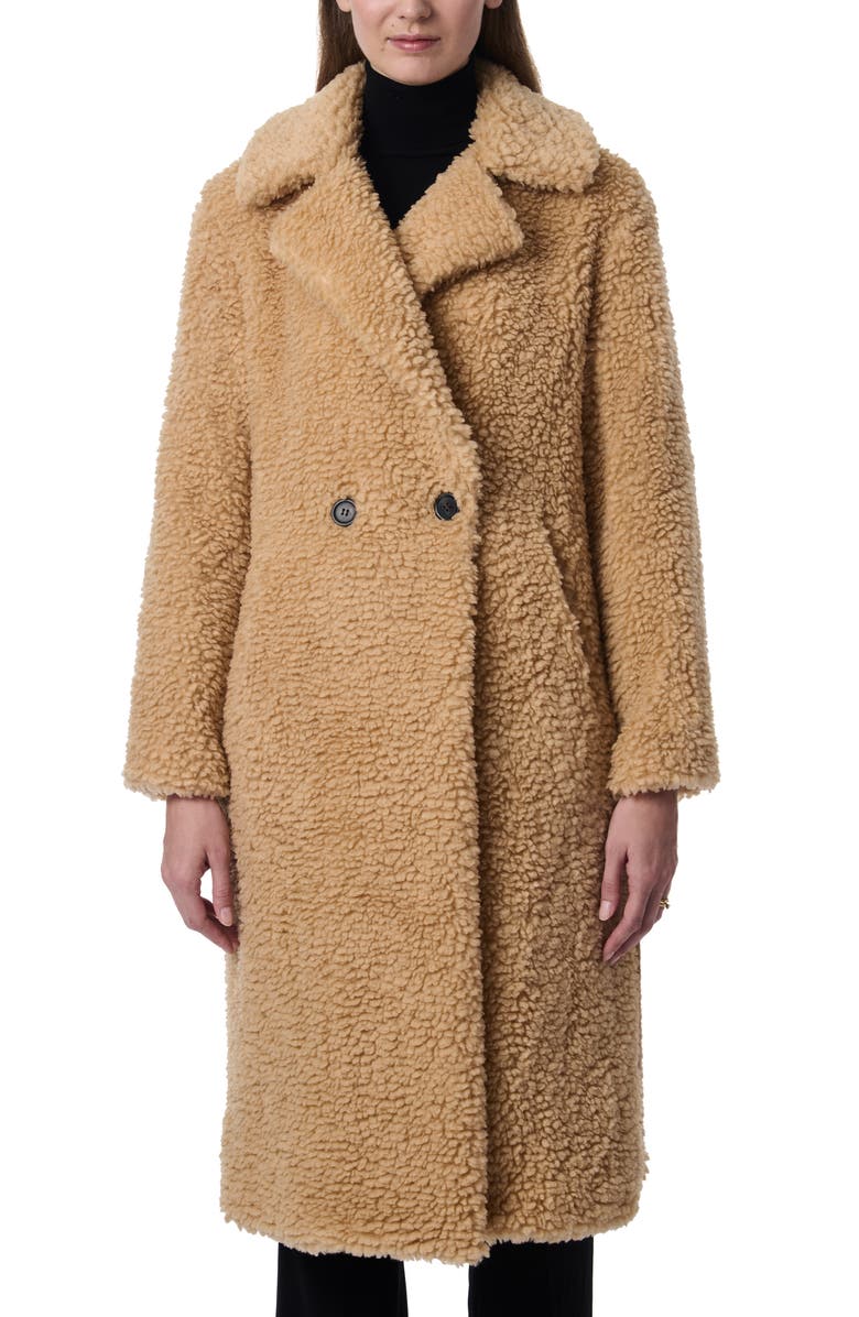 Bernardo Faux Shearling Double Breasted Longline Coat, Main, color, Gingerroot