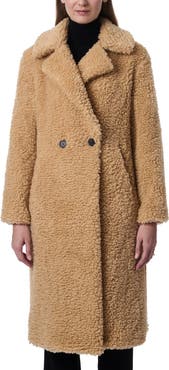 Bernardo Faux Shearling Double Breasted Longline Coat
