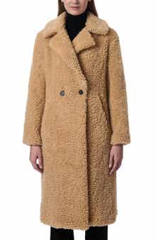 Bernardo Faux Shearling Double Breasted Longline Coat