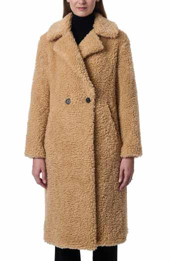 Bernardo Faux Shearling Double Breasted Longline Coat