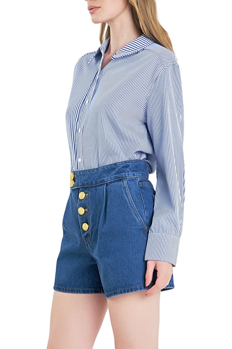 Colorblock Stripe Long Sleeve Button-Up Shirt, Alternate, color, BLUE