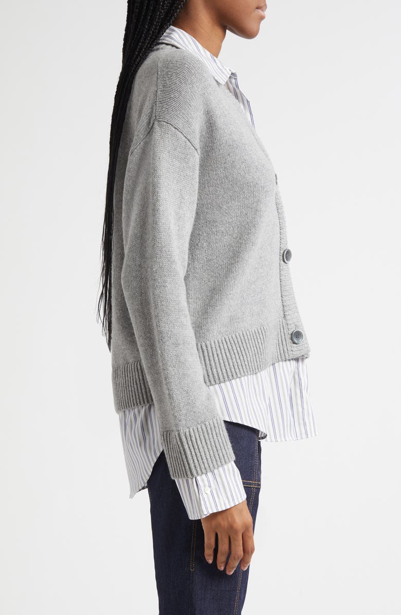 Cinq à Sept Megan Mixed Media Pullover Sweater, Alternate, color, Heather Grey/ Blue Stripe