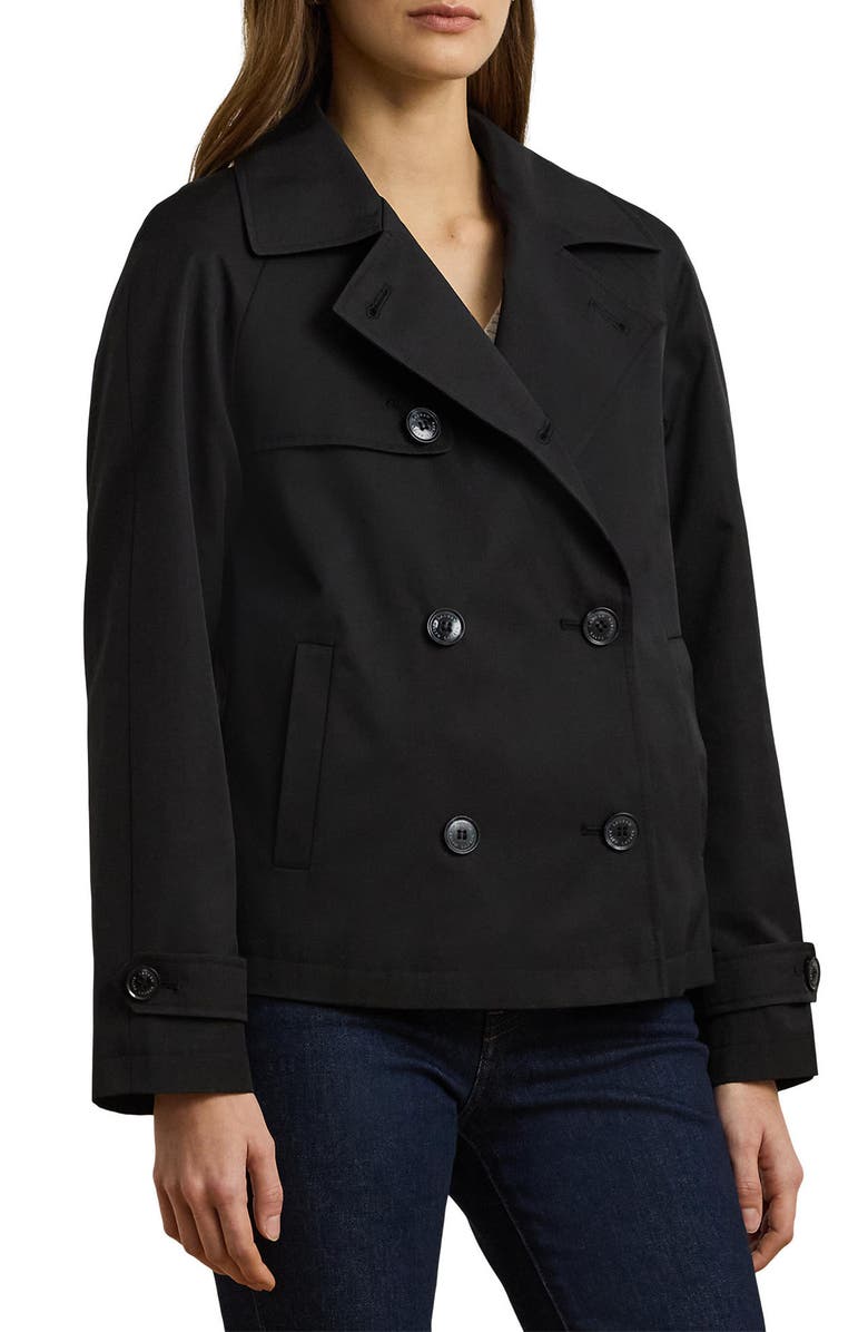 Lauren Ralph Lauren Crop Cotton Blend Trench Coat, Main, color, Black