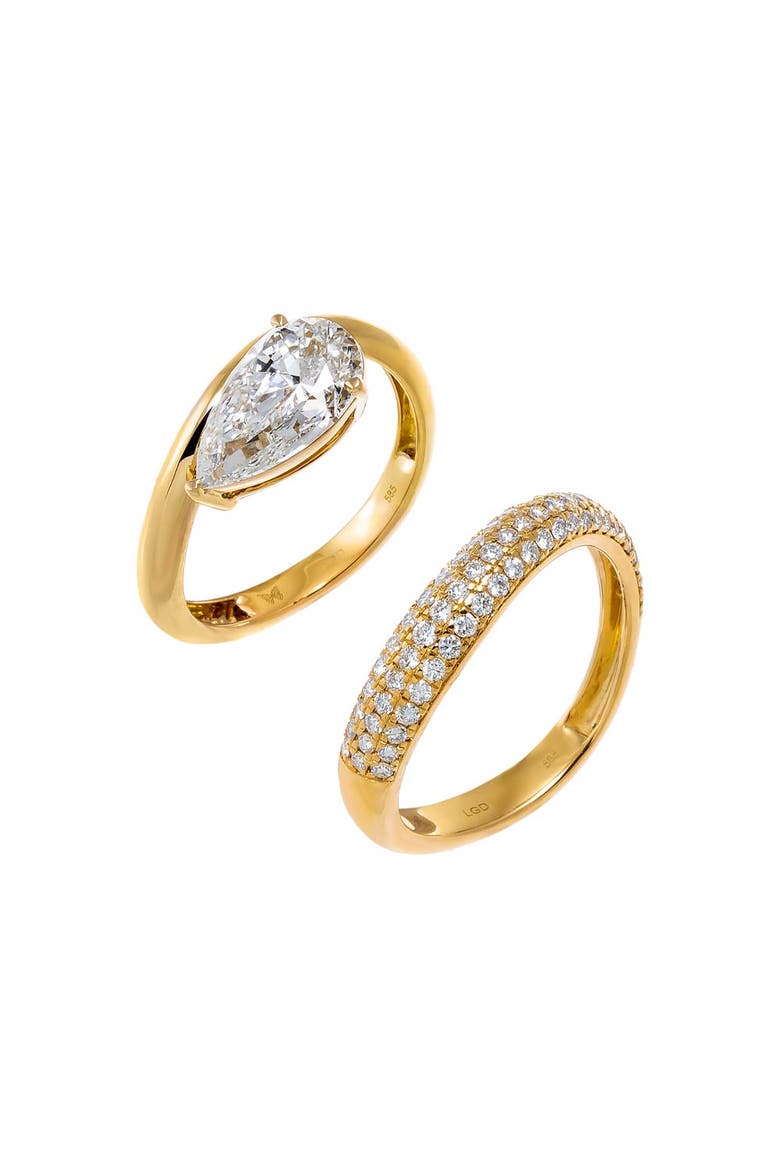 Lab Grown Diamond Pear & Pave Curved Ring 14K, Main, color, 14K Gold