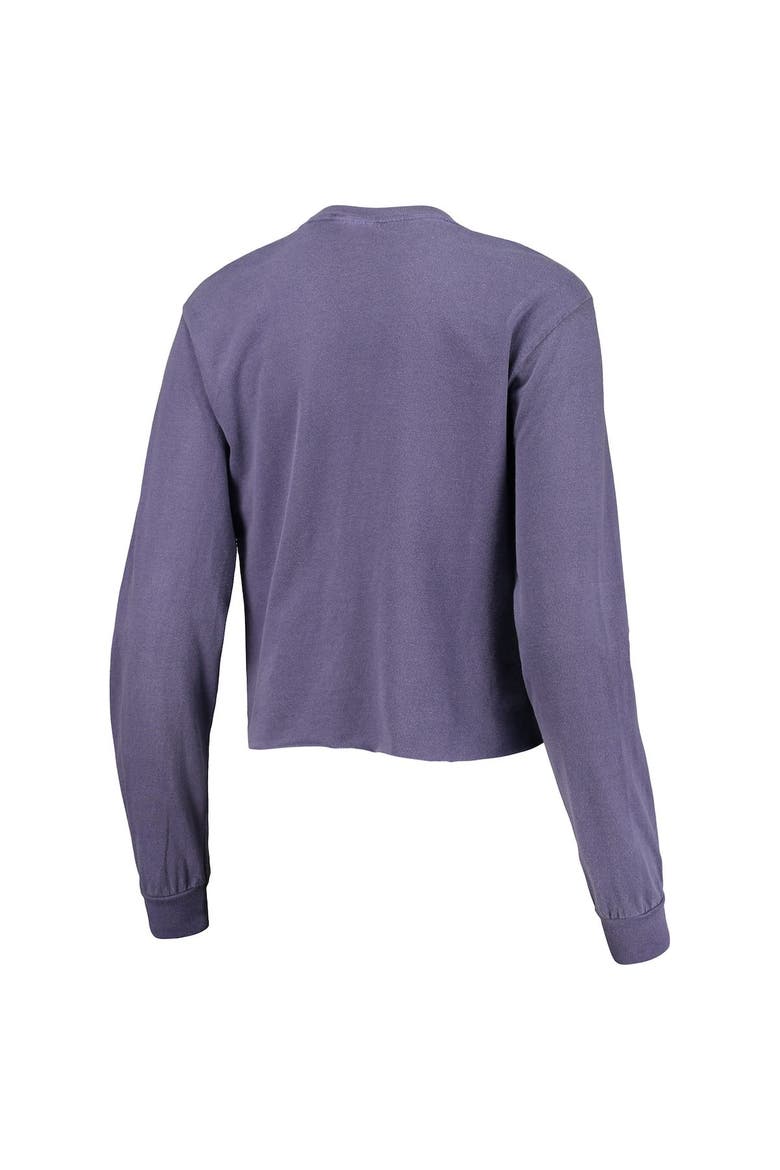 Women's Purple LSU Tigers Palm Trees Sunset Long Sleeve Crop Top, Alternate, color, Purple