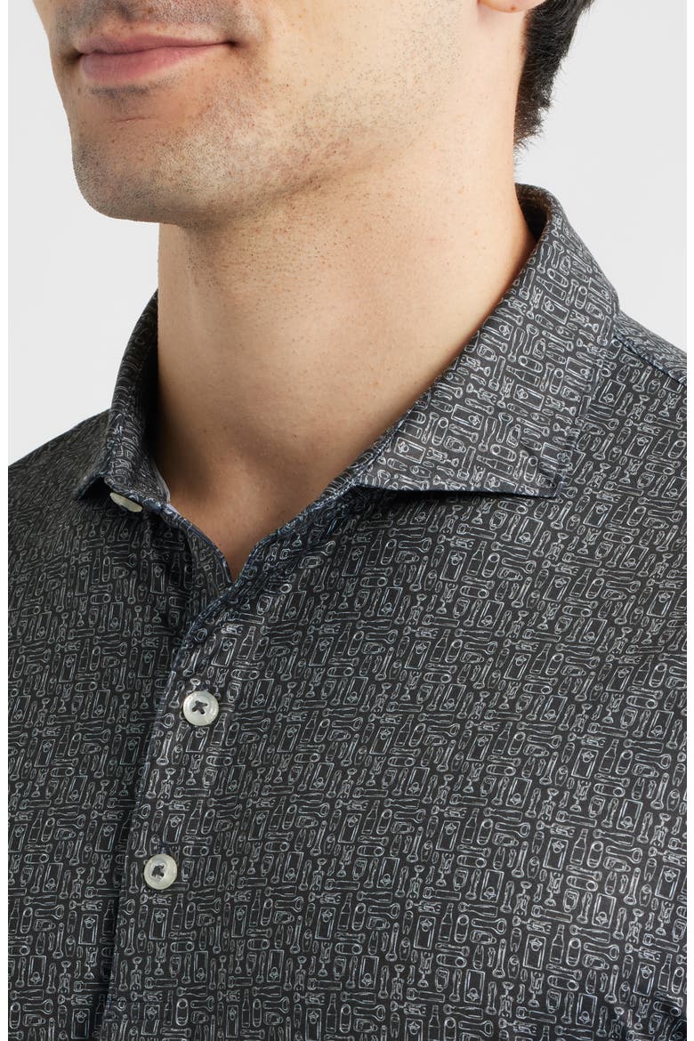 Popping Tops Beverage Opener Print Featherweight Performance Polo, Alternate, color, BLACK