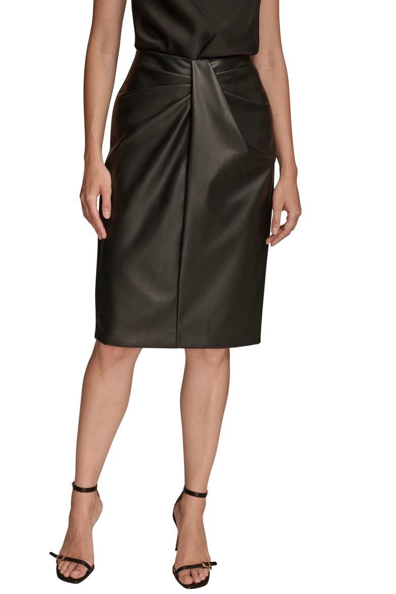 Drape Detail Faux Leather Pencil Skirt, Main, color, BLACK