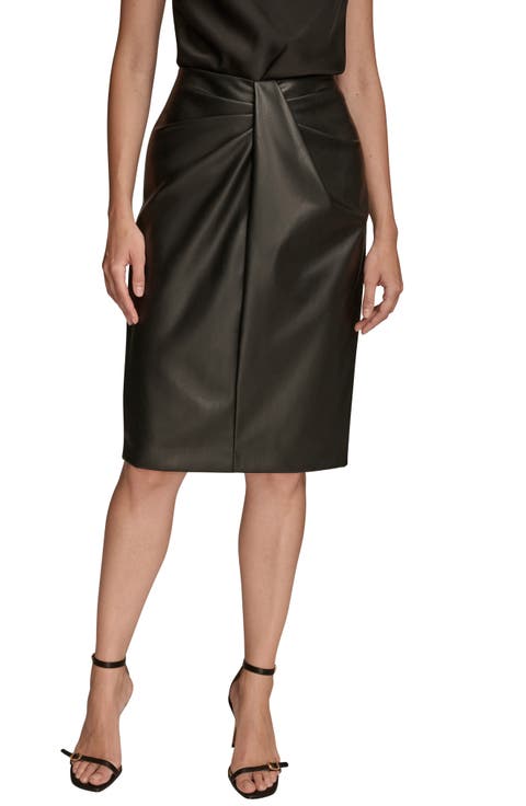 Drape Detail Faux Leather Pencil Skirt