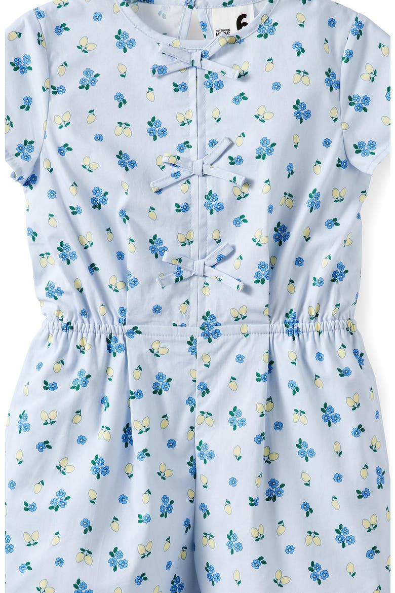 Kid's Woven Bow Playsuit, Alternate, color, Ice Blue Lemon Floral
